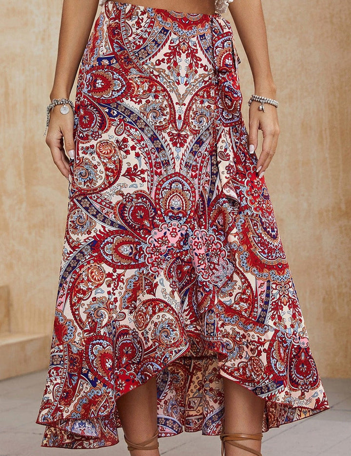 Boho Paisley High Low Midi Skirt