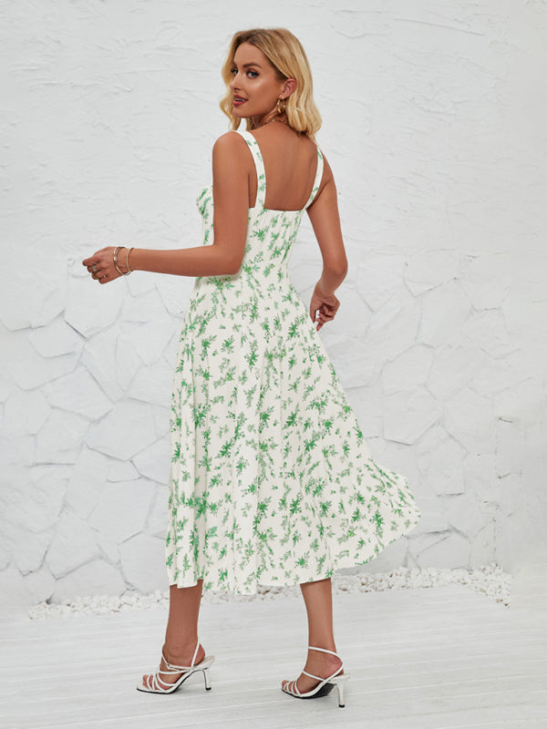 Women's Sleeveless Floral Summer Midi Dress with Leg Slit