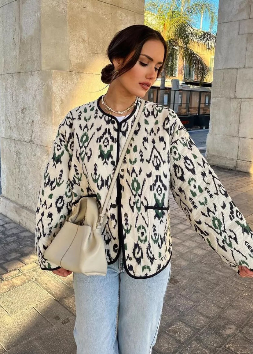 Geometric Print Quilted Thin Jacket