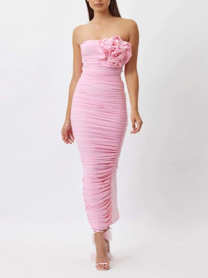 Tina Flower Strapless Midi Dress