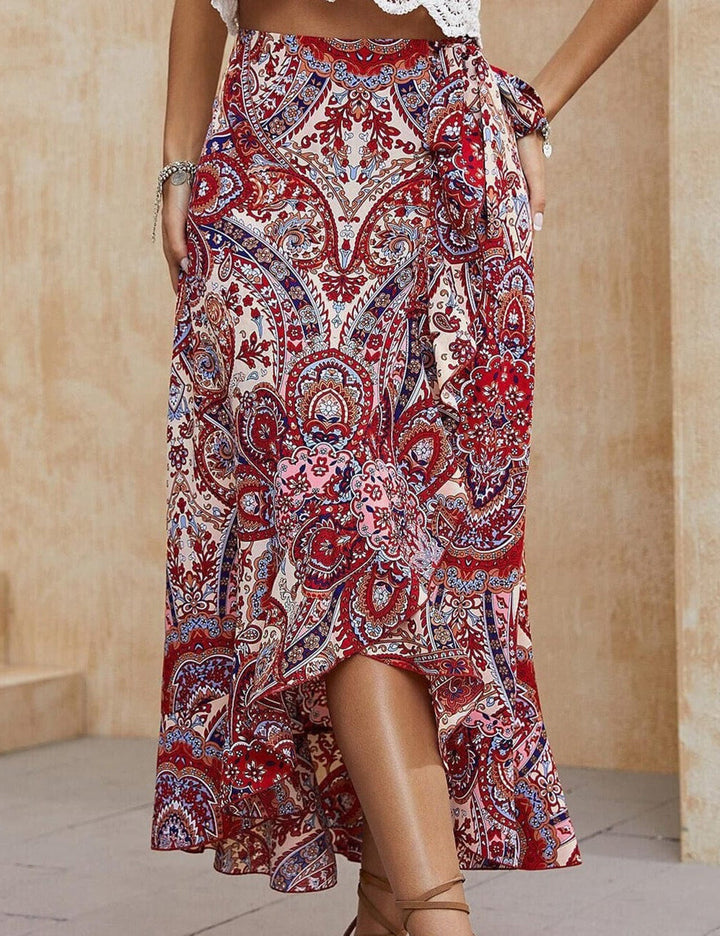 Boho Paisley High Low Midi Skirt